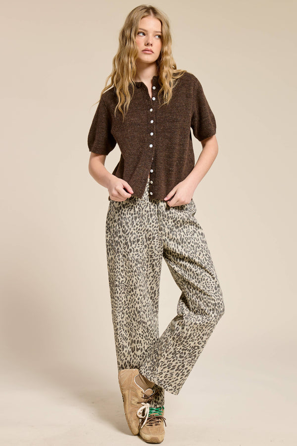 Short Sleeve Button Down Cardigan Top-Blue Hand Home