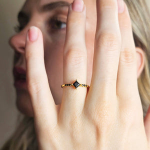 PRINCESS CUT BLACK CRYSTAL RING - R-F1192-Blue Hand Home