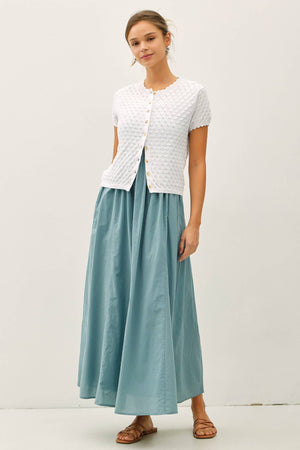 POINTELLE STITCH SHORT SLEEVE CARDIGAN-Blue Hand Home