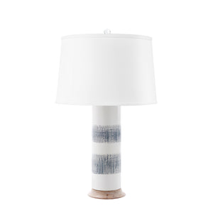 Elena Lamp with Shade 17-inch White Linen, with Nickel, Blue and White