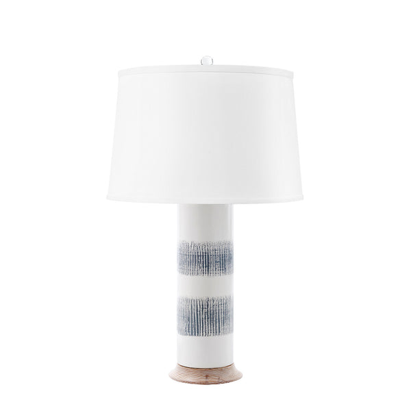 Elena Lamp with Shade 17-inch White Linen, with Nickel, Blue and White