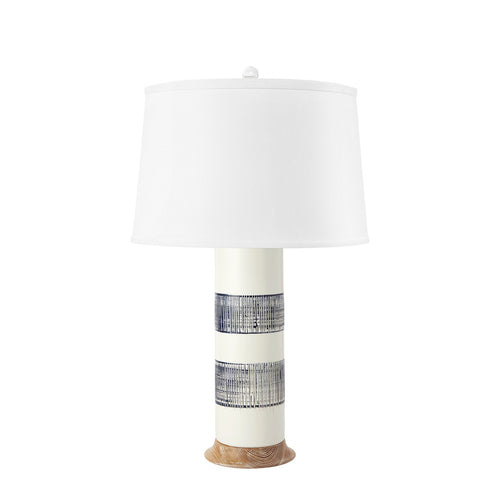 Elena Lamp with Shade 17-inch White Linen, with Nickel, Blue and White