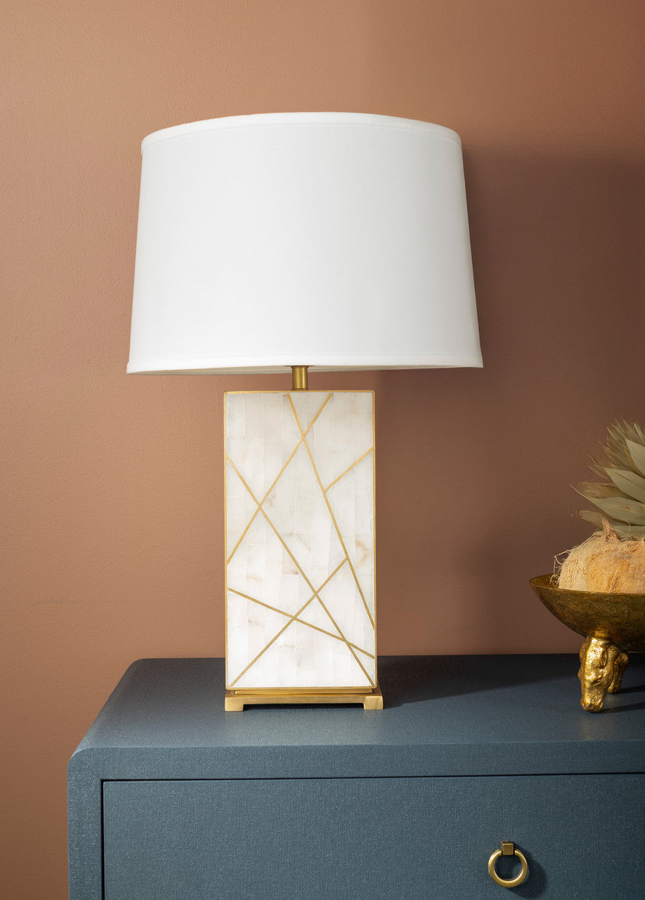 Elgin Lamp with Shade 17-inch White Linen, with Gold, Alabaster