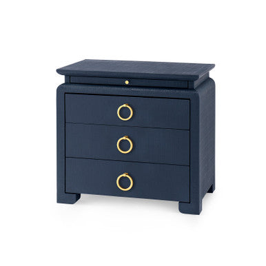 Elina 3-Drawer Side Table with Glass Top, Storm Blue-Blue Hand Home