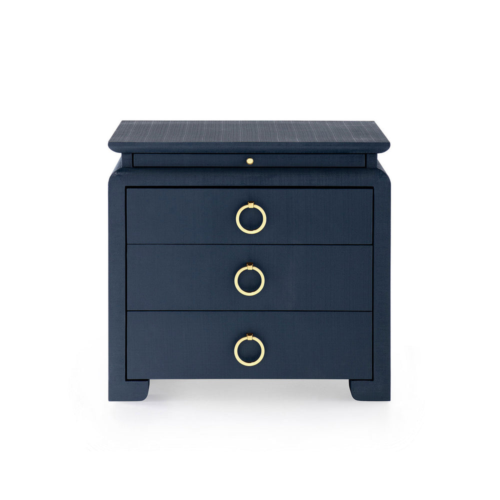 Elina 3-Drawer Side Table, Modern Lacquered Linen in Storm Blue-Blue Hand Home