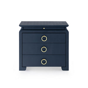 Elina 3-Drawer Side Table, Modern Lacquered Linen in Storm Blue