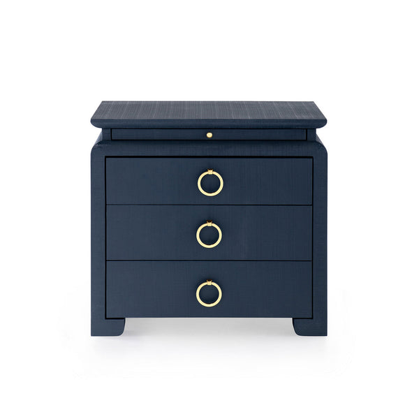 Elina 3-Drawer Side Table, Modern Lacquered Linen in Storm Blue