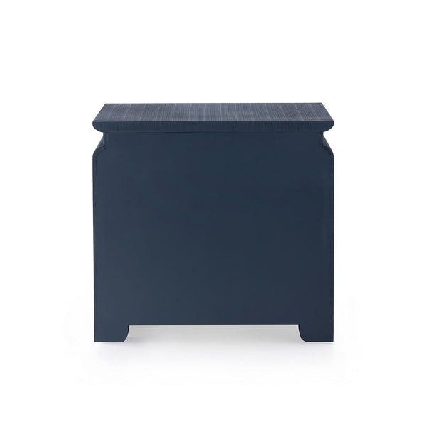 Elina 3-Drawer Side Table, Modern Lacquered Linen in Storm Blue