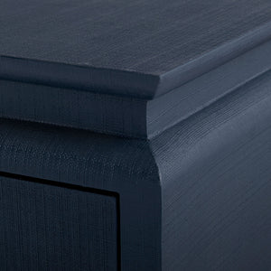 Elina 3-Drawer Side Table, Modern Lacquered Linen in Storm Blue