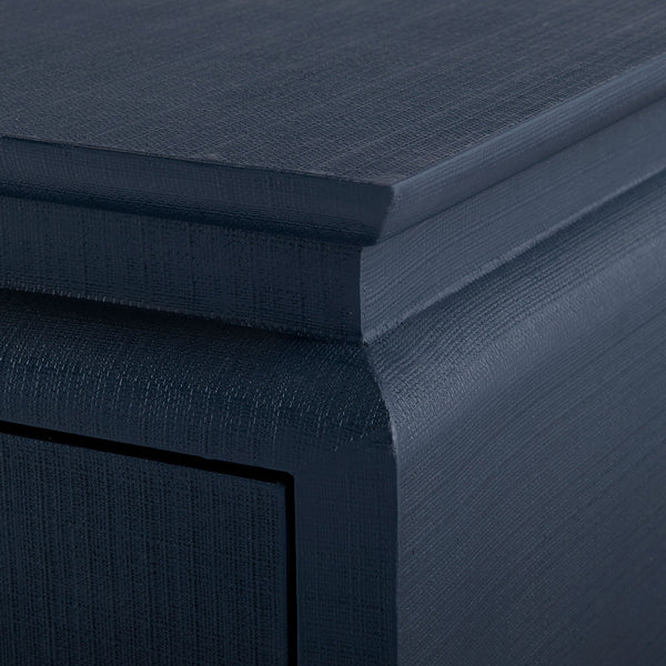 Elina 3-Drawer Side Table, Modern Lacquered Linen in Storm Blue
