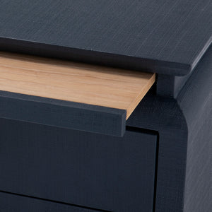 Elina 3-Drawer Side Table, Modern Lacquered Linen in Storm Blue