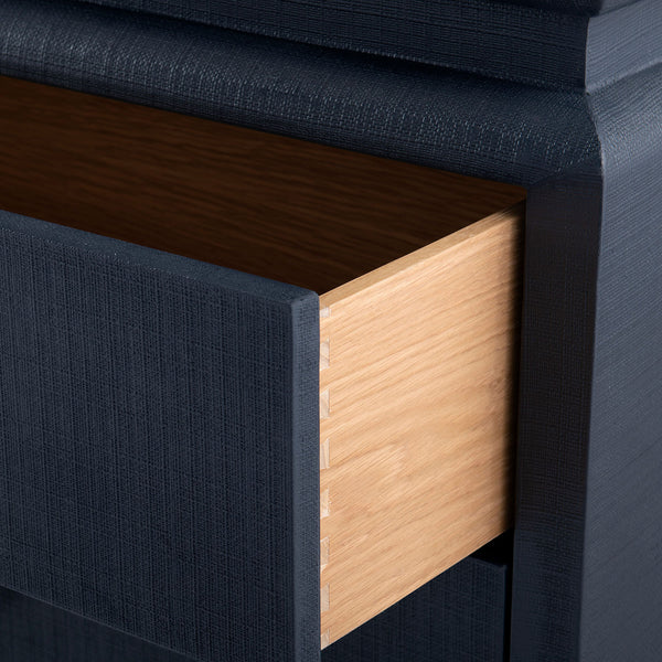 Elina 3-Drawer Side Table, Modern Lacquered Linen in Storm Blue
