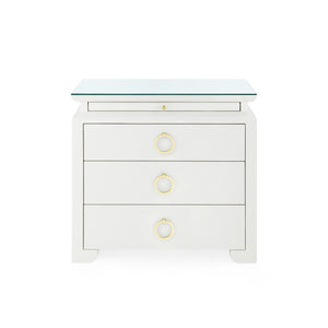 Elina 3-Drawer Side Table with Glass Top, Vanilla