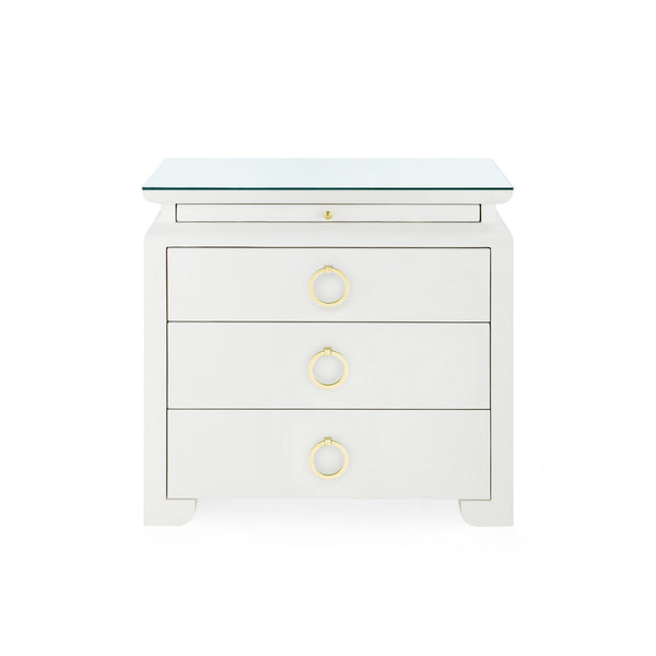 Elina 3-Drawer Side Table with Glass Top, Vanilla