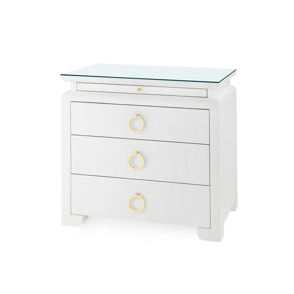 Elina 3-Drawer Side Table with Glass Top, Storm Blue-Blue Hand Home