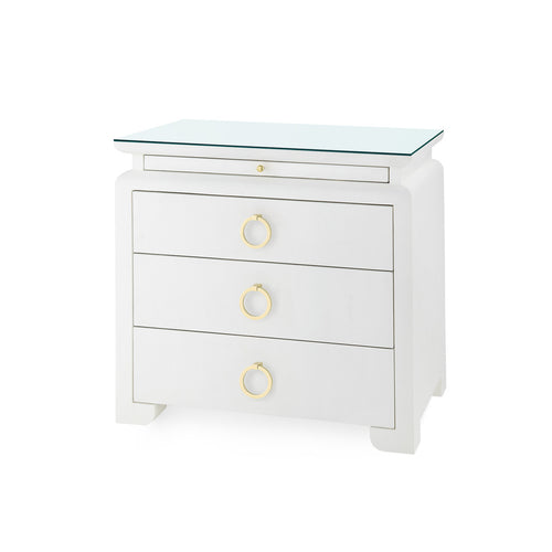 Elina 3-Drawer Side Table with Glass Top, Vanilla