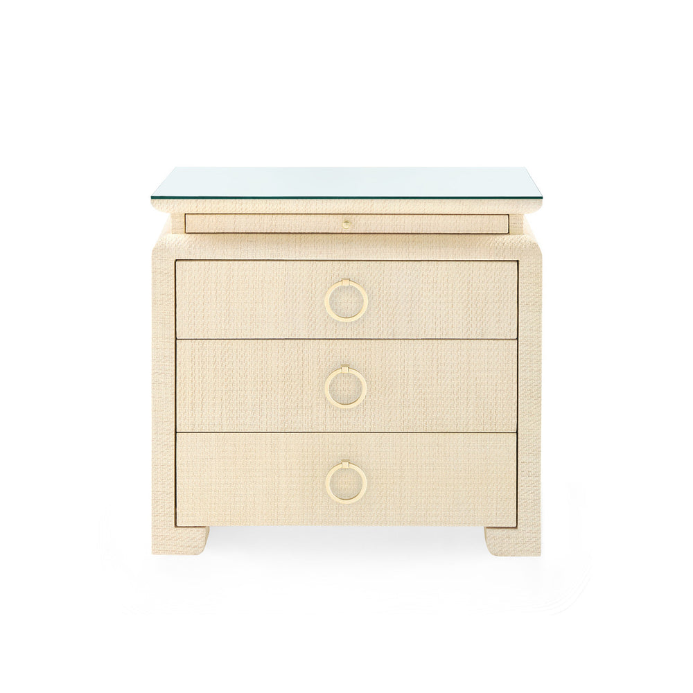 Elina 3-Drawer Side Table with Glass Top, Natural Twill-Blue Hand Home