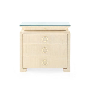 Elina 3-Drawer Side Table with Glass Top, Natural Twill
