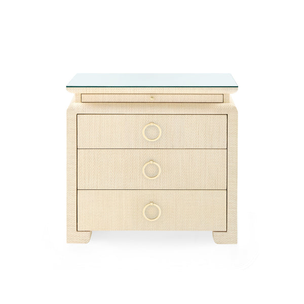Elina 3-Drawer Side Table with Glass Top, Natural Twill