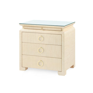 Elina 3-Drawer Side Table with Glass Top, Vanilla