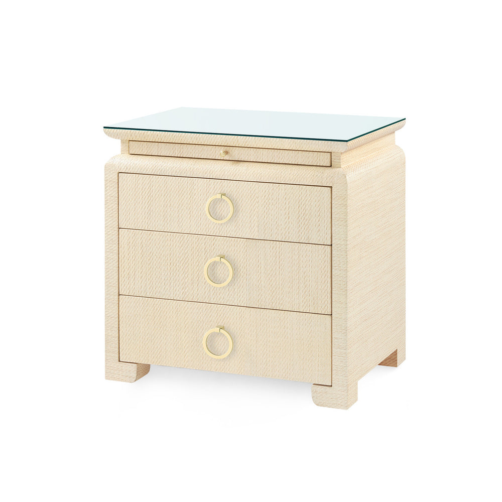 Elina 3-Drawer Side Table with Glass Top, Natural Twill-Blue Hand Home