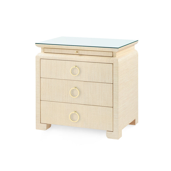 Elina 3-Drawer Side Table with Glass Top, Storm Blue