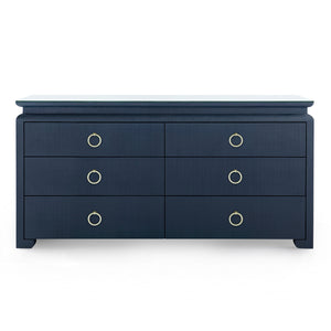 Elina Extra Large 6-Drawer Console with Glass Top, Storm Blue
