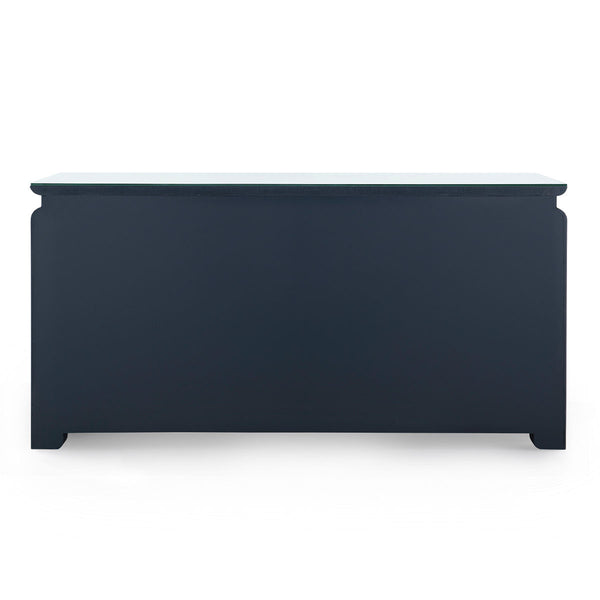 Elina Extra Large 6-Drawer Console with Glass Top, Storm Blue