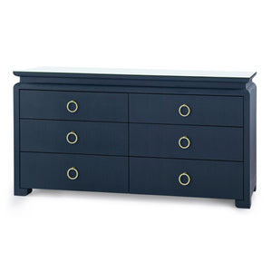 Elina Extra Large 6-Drawer Console with Glass Top, Storm Blue