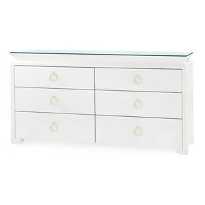 Elina Extra Large 6-Drawer with Glass Top, Vanilla