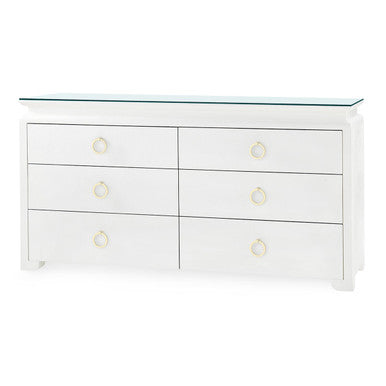 Elina Extra Large 6-Drawer with Glass Top, Vanilla