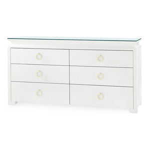 Elina Extra Large 6-Drawer with Glass Top, Vanilla
