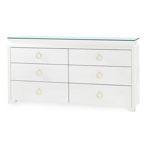 Elina Extra Large 6-Drawer with Glass Top, Vanilla