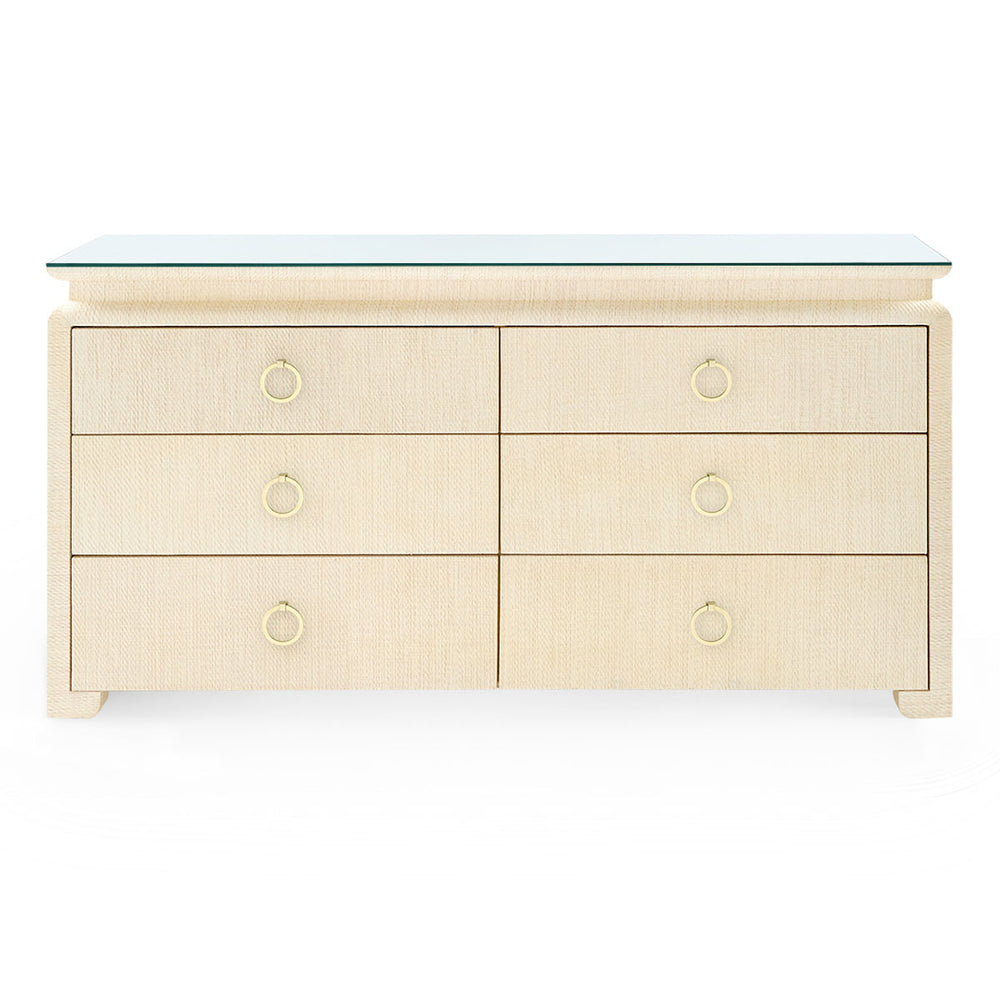 Elina Extra Large 6-Drawer with Glass Top, Natural Twill-Blue Hand Home