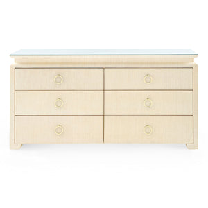 Elina Extra Large 6-Drawer with Glass Top, Natural Twill