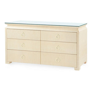 Elina Extra Large 6-Drawer with Glass Top, Vanilla