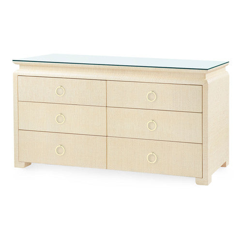 Elina Extra Large 6-Drawer Console with Glass Top, Storm Blue
