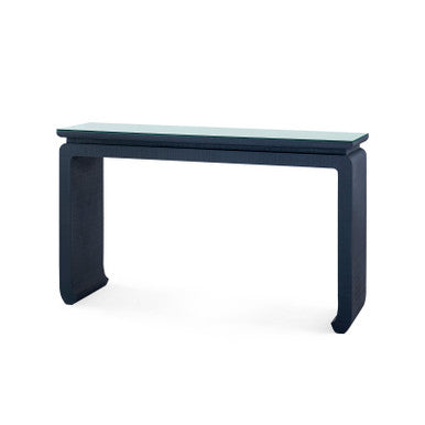 Elina Console with Glass Top, Storm Blue-Blue Hand Home