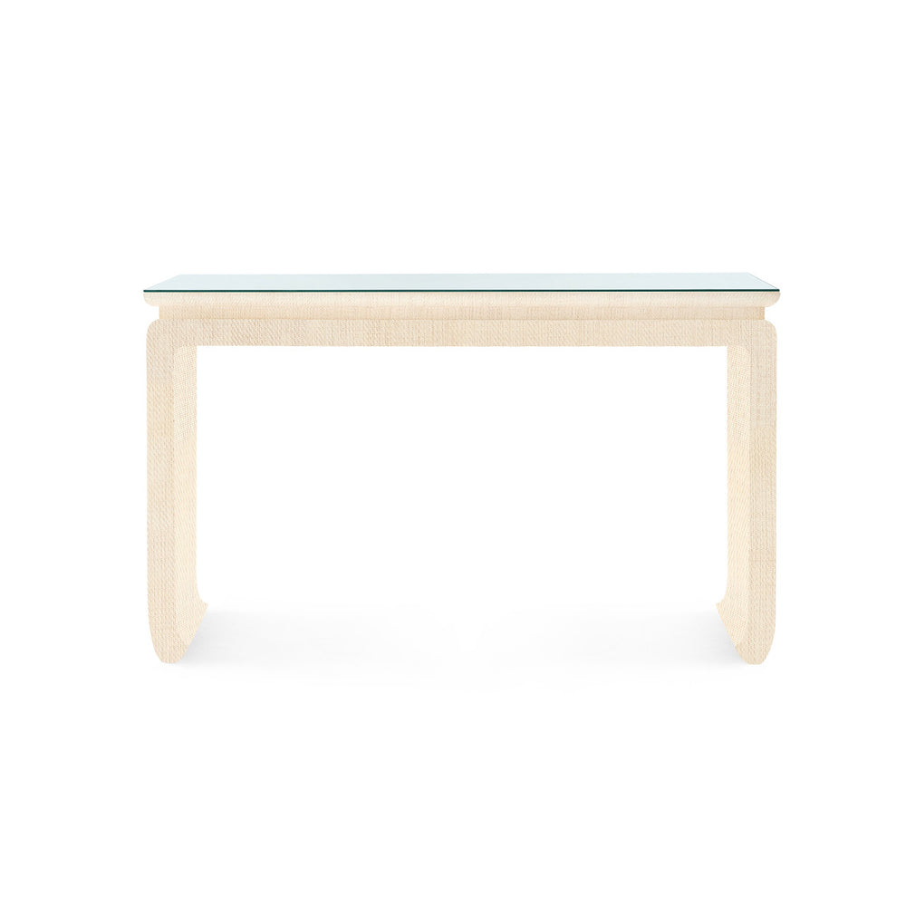 Elina Console with Glass Top, Natural Twill-Blue Hand Home