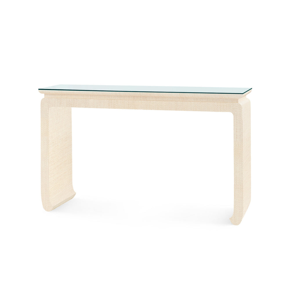 Elina Console with Glass Top, Natural Twill-Blue Hand Home
