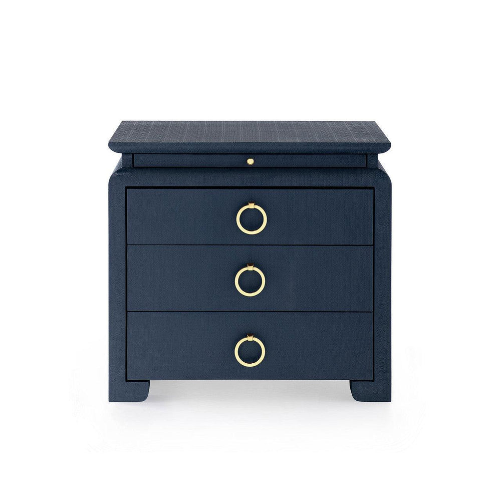 Elina 3-Drawer Side Table, Modern Lacquered Linen in Storm Blue-Blue Hand Home