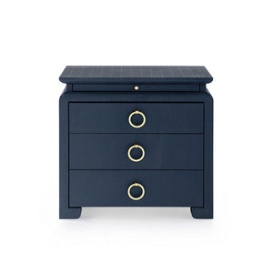 Elina 3-Drawer Side Table, Modern Lacquered Linen in Storm Blue-Blue Hand Home