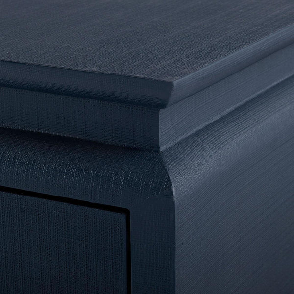Elina 3-Drawer Side Table, Modern Lacquered Linen in Storm Blue-Blue Hand Home