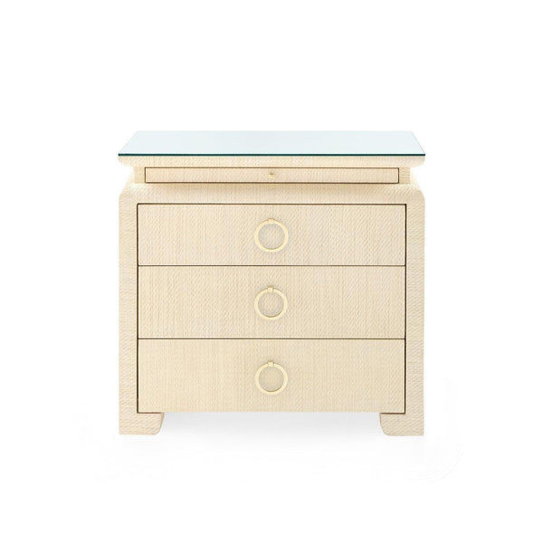 Elina 3-Drawer Side Table with Glass Top, Natural Twill-Blue Hand Home