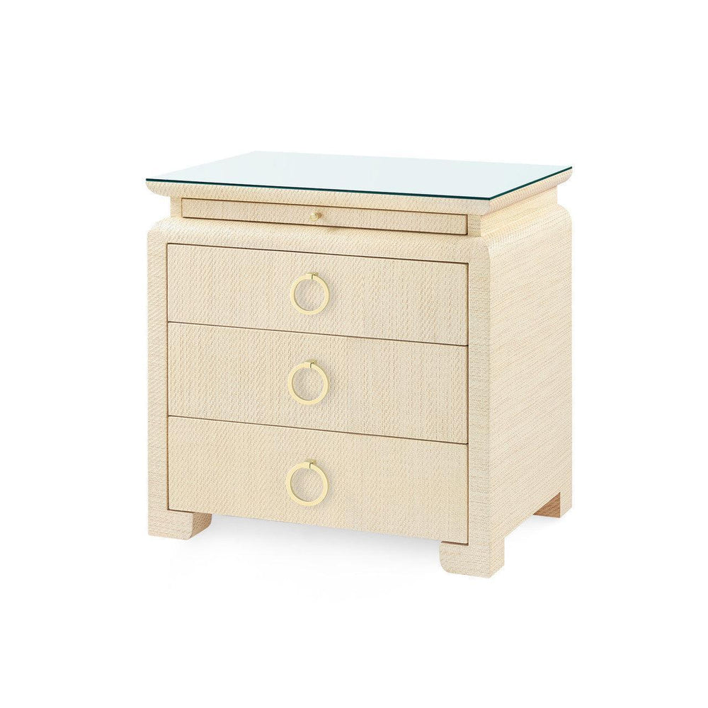 Elina 3-Drawer Side Table with Glass Top, Natural Twill-Blue Hand Home
