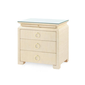 Elina 3-Drawer Side Table with Glass Top, Natural Twill-Blue Hand Home