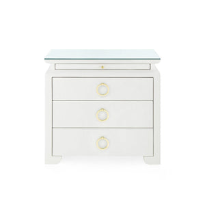 Elina 3-Drawer Side Table with Glass Top, Vanilla-Blue Hand Home