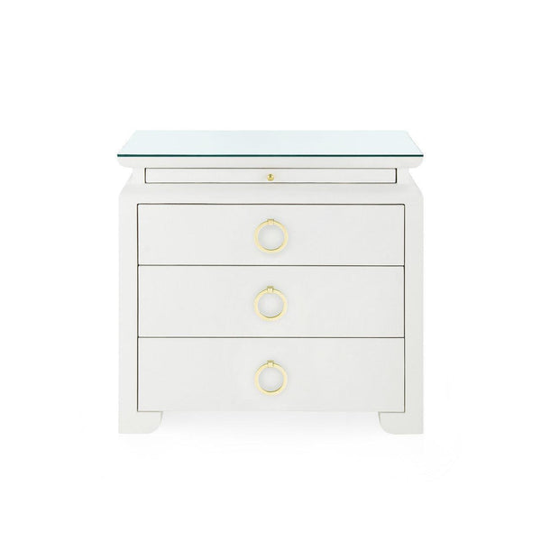 Elina 3-Drawer Side Table with Glass Top, Vanilla-Blue Hand Home
