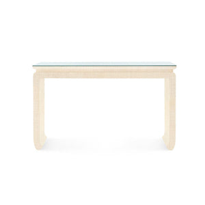 Elina Console with Glass Top, Natural Twill-Blue Hand Home