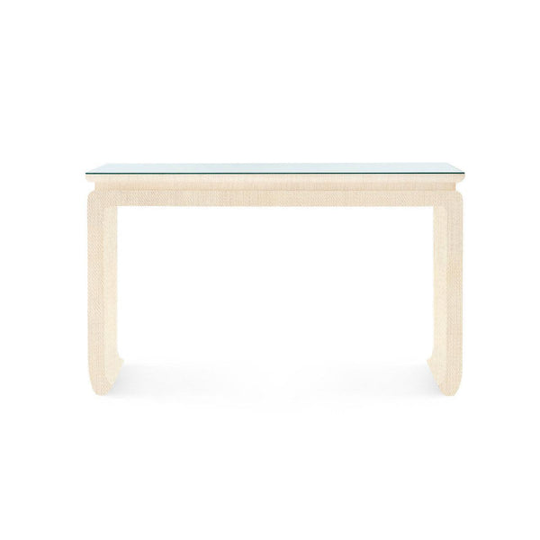 Elina Console with Glass Top, Natural Twill-Blue Hand Home